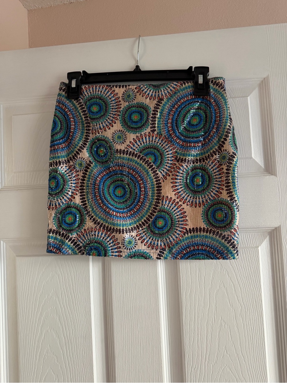 Sequin Circle-Pattern Mini Skirt in Blue and Turquoise